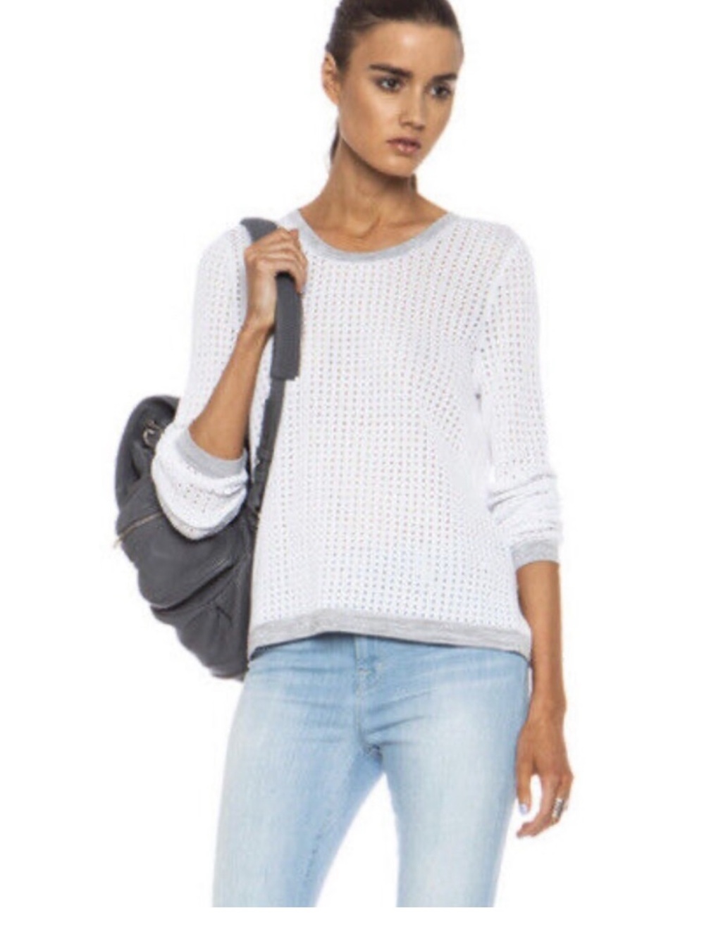 rag & bone Ariana perforated white/ gray split back Sweater